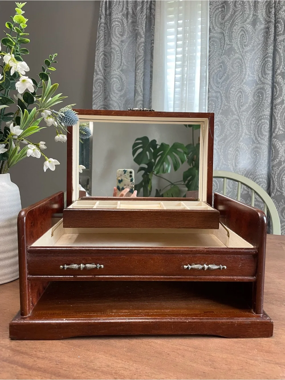 Hand Painted Floral Wooden Jewelry Box Flower Jewelry Box Brass Hardware